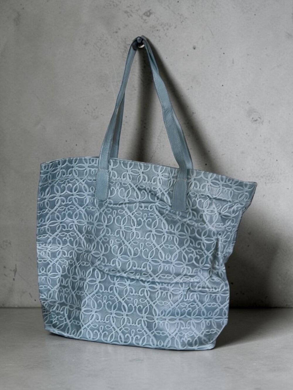 Genuine Leather Blue Leather Tote
